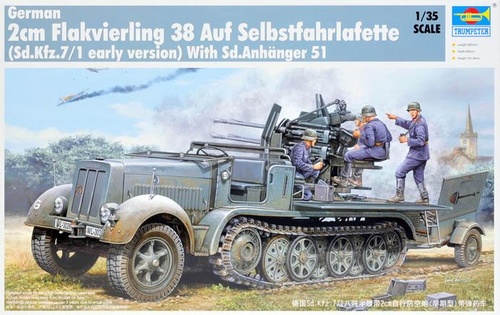 Sd.Kfz. 7/1 early with Sd.Anhanger 51 2cm Flakvierling 38 Auf Selbstfahrlafette; gumi kerekek, maratások, szemenkénti lánctalp, részletes motor, motortér és váltóház