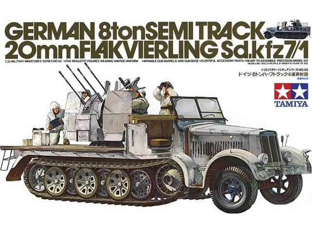German Half Track Sdkfz 7/1;  a légvédelmi ágyú nincs meg, gumi kerekek, 5 figurával
