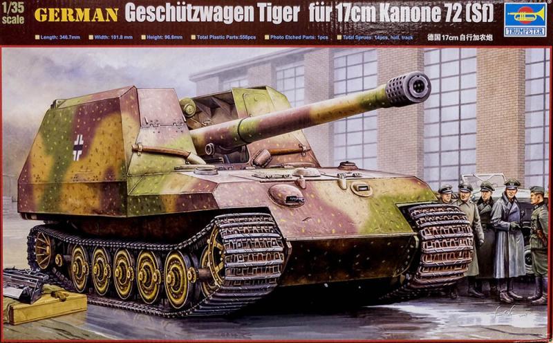 Trumpeter 00378 German Geschützwagen Tiger für 17cm Kanone 72 [Sf]; részletes belsőterek, maratással