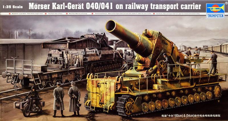 Trumpeter 00209 Morser Karl-Gerat 040 041 on railway transport carrier; maratással, összerakási csak elektronikus formában van meg, viszont van hozzá egy Wydawnictwo Militaria 281 kiadvány