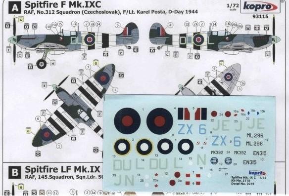 Supermarine Spitfire F Mk.IXC matrica; hiányos, csak 3 festés 