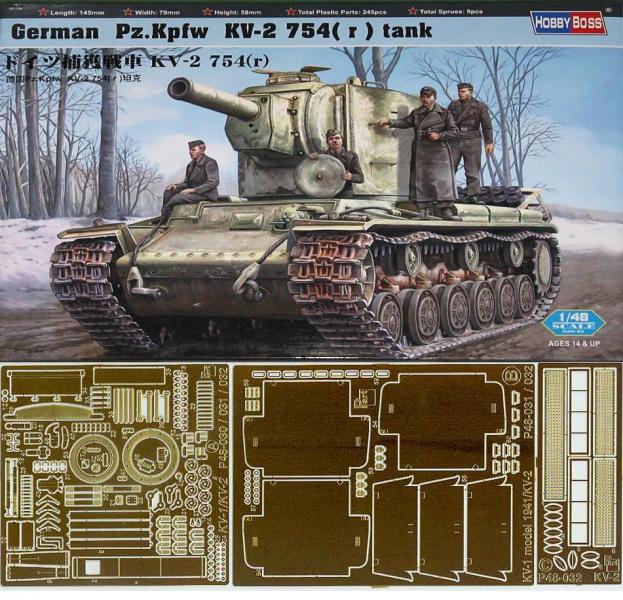 Hobby Boss 84819 + Part 48032 maratott feljavító German Pz.Kpfw KV-2 754(r) tank; maratás + fém vontatókábel