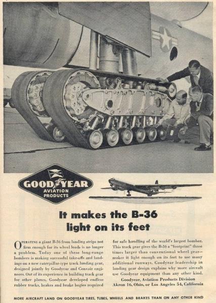 Az XB-36 lánctalpas futója a Goodyear hirdetésében